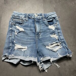 American Eagle Outfitters Blue Distressed Jean Shorts